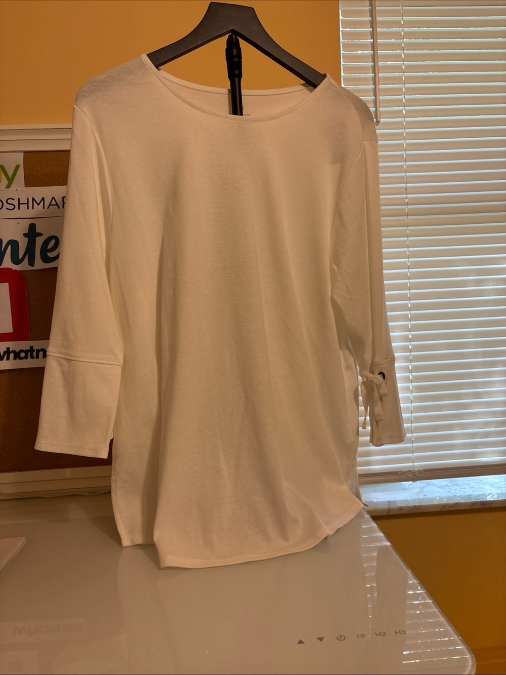 J. Jill White Boatneck Long Sleeve Top with Tie Cuffs